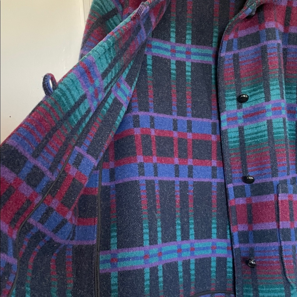VTG 80s L.L.Bean wool blend stadium blanket Aztec coat Southwestern plaid pocket - Picture 11 of 12
